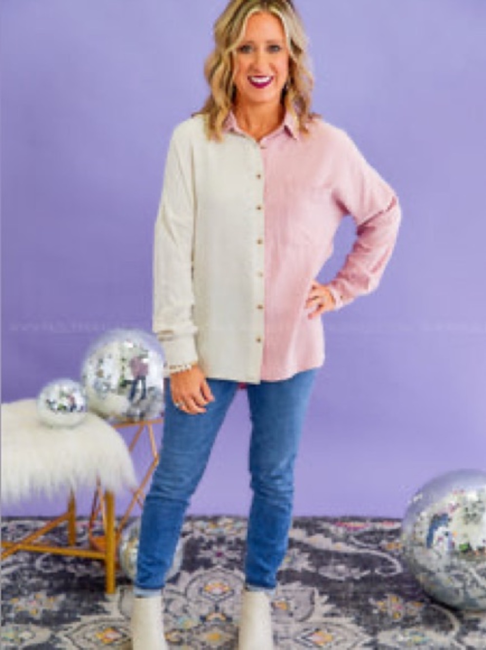 Andrée by Unit "Same Heart" Colorblock Button Down Linen Blend Top Oversized SM